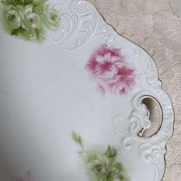 Vintage Hermann Ohme Élyseé Oval Platter- Pink & Green Underglaze Roses On White - Picture 4 of 8